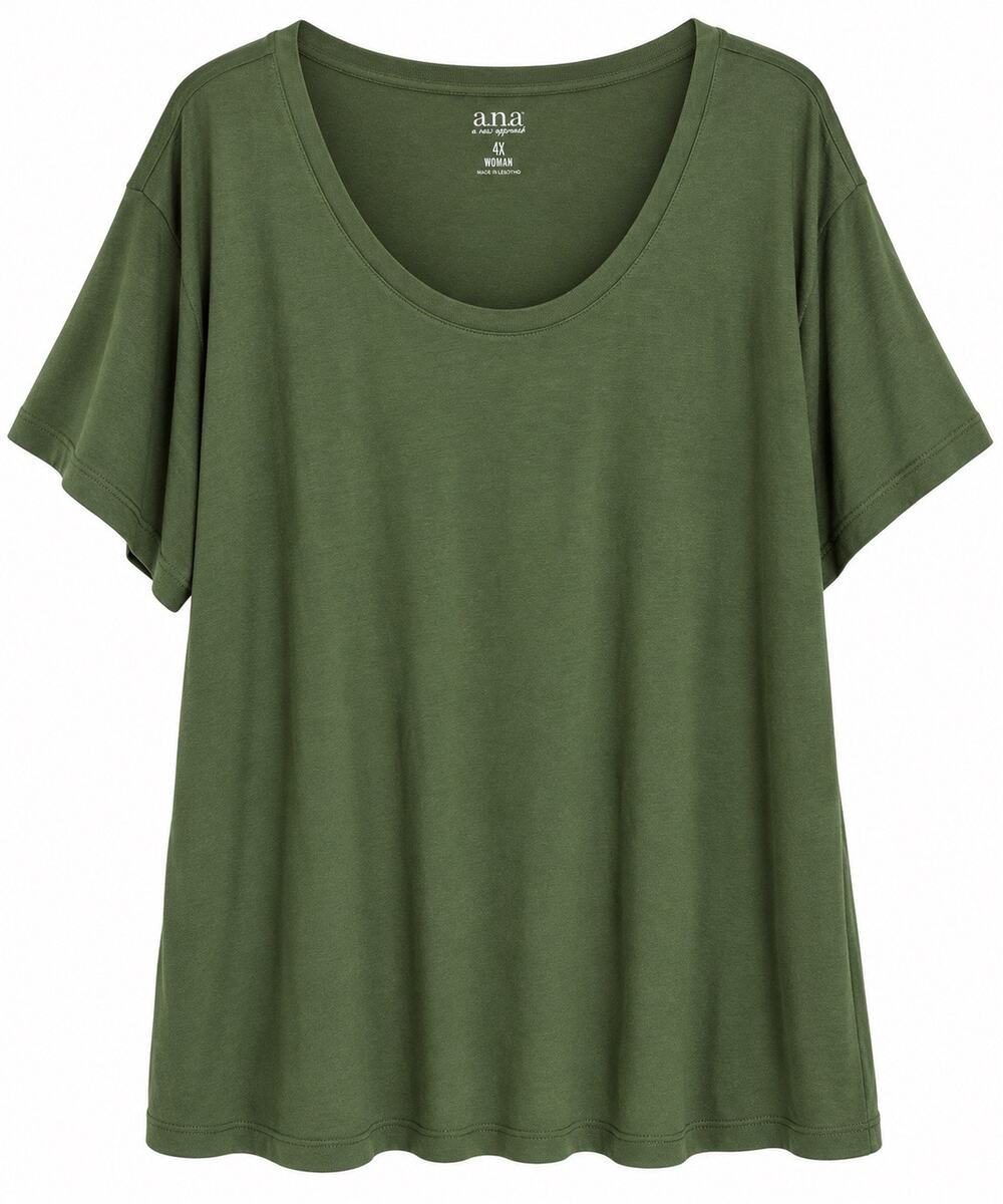 A New Approach 4X Olive Green Scoop Neck Short Sleeve Top